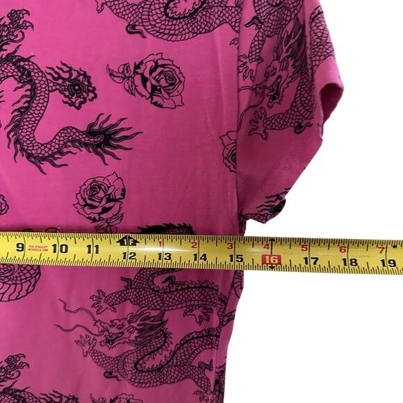 Rue21 Y2K Antisocial Rose Dragon Print Top Short Sleeve Crewneck Pink Black SZ M - Picture 9 of 9